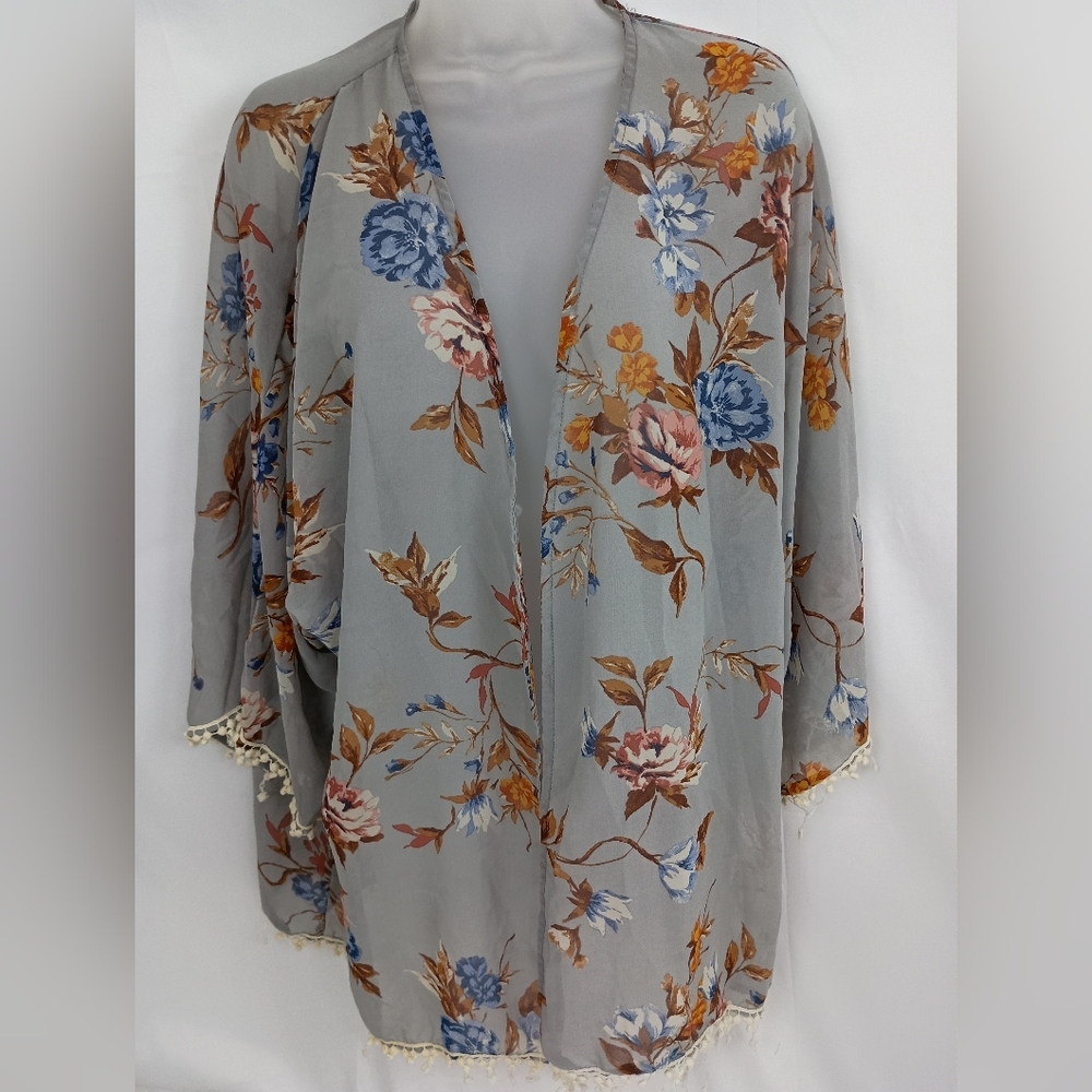 Floral Open Front M Kimono Boho Office‎ Tasel Beach Cardigan (#1,326)